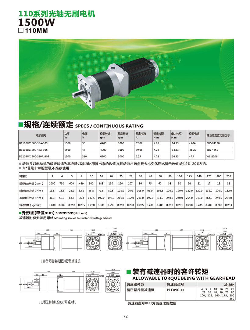 1500W无刷行星机参数